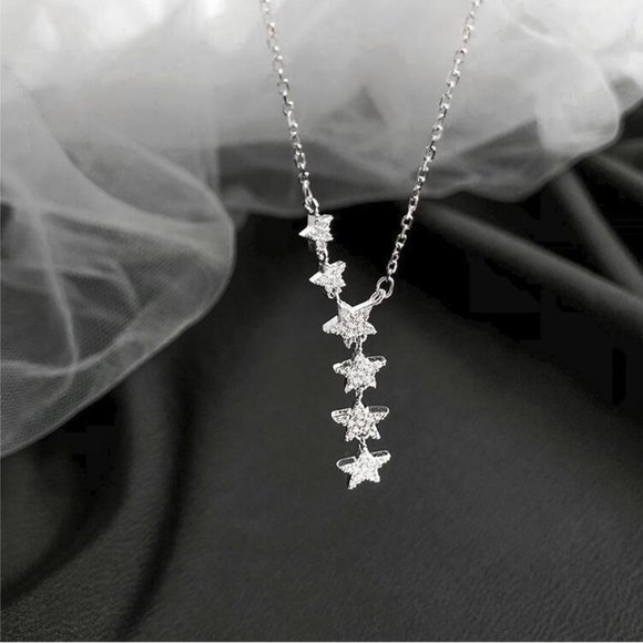 NEW 925 Sterling Silver Diamond Star Necklace B - Picture 5 of 7